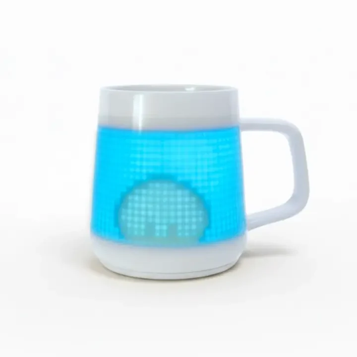 PixelMug P1 白色杯体与蓝色像素屏