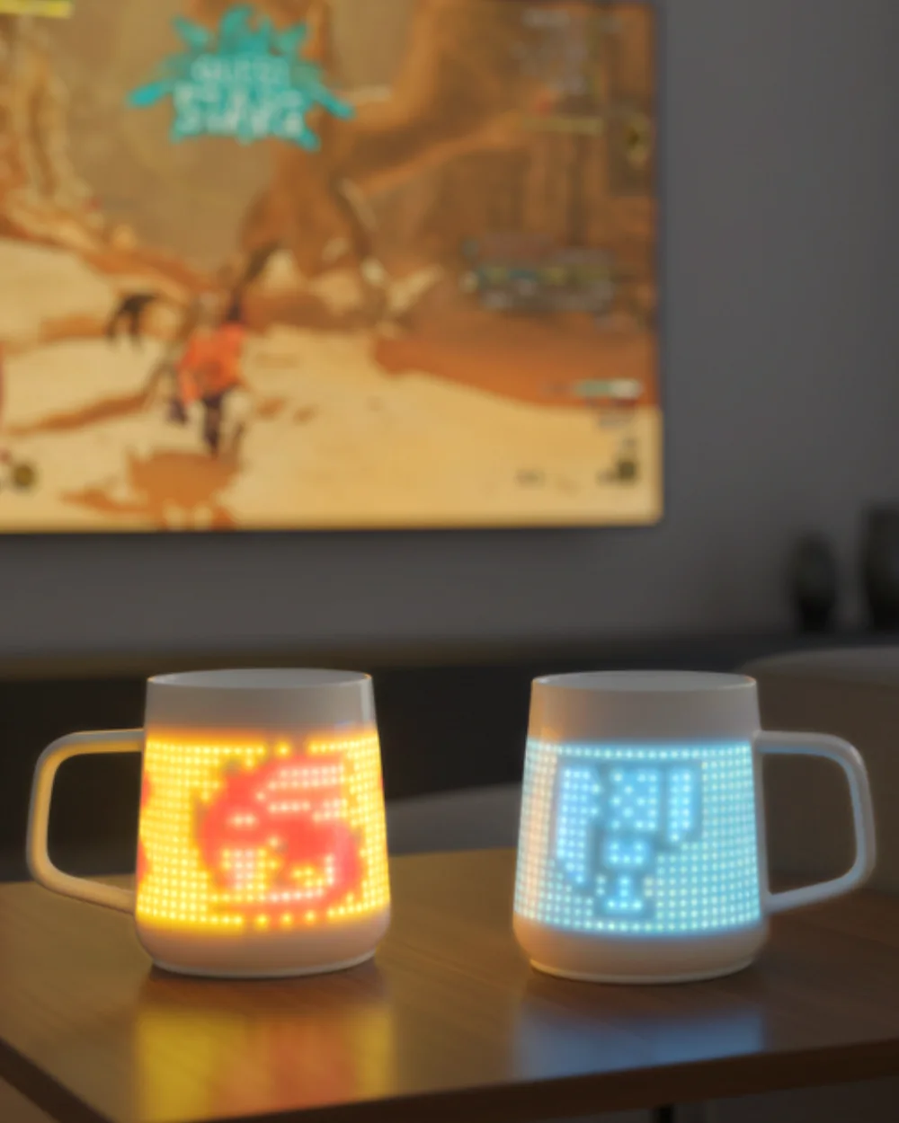 两只 PixelMug P1 拼接成宽幅像素画